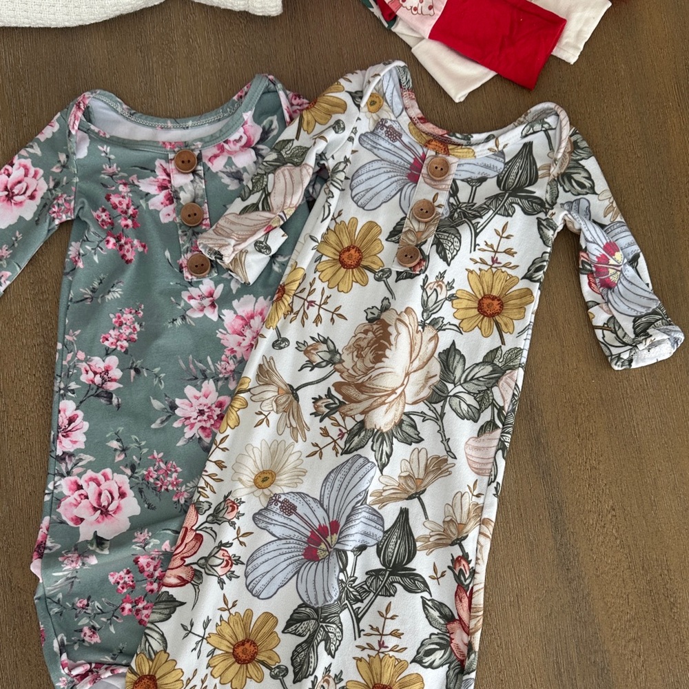Caden Lane Floral Baby Gown with Wooden Button